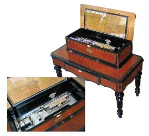 Interchangeable cylinder musical box and bespoke table